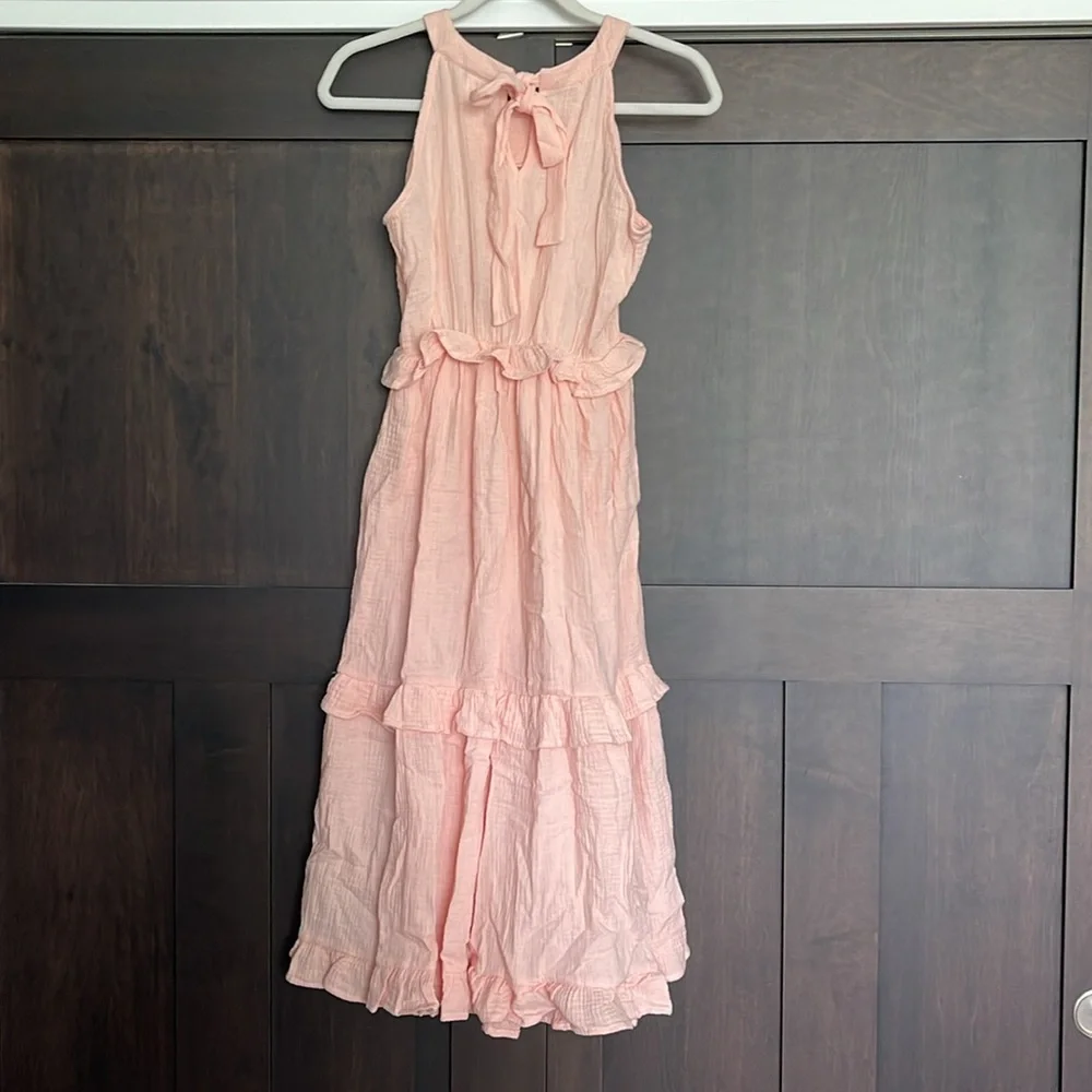 Rare Editions Blush Pink Tiered Ruffle Gauze Maxi Dress size 16 NEW